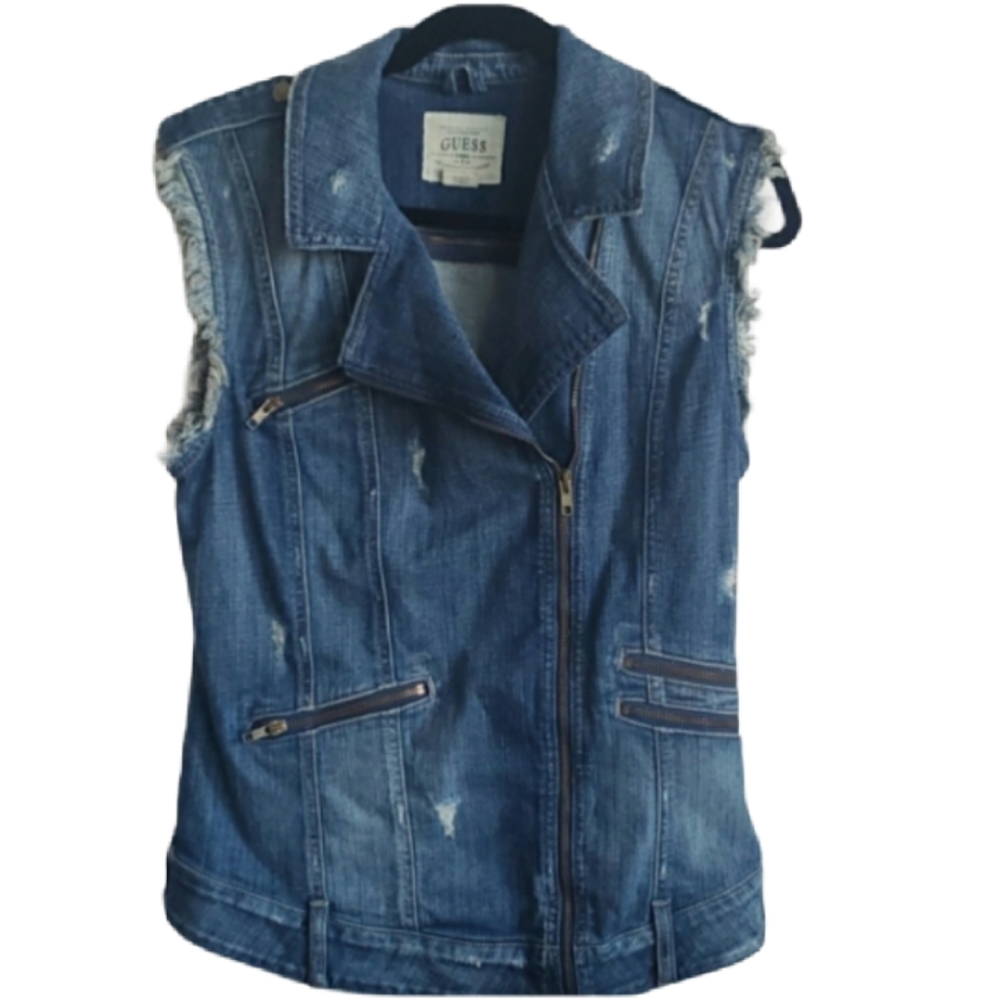 Guess Moto Jean Jacket Vest - distressed - small